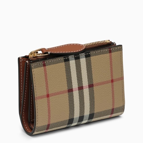 Beige small wallet with Vintage Check pattern in coated canvas