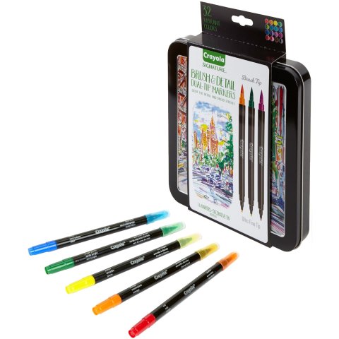 CrayolaSignature Brush & Detail Dual-Tip Markers W/Tin, 16 Count