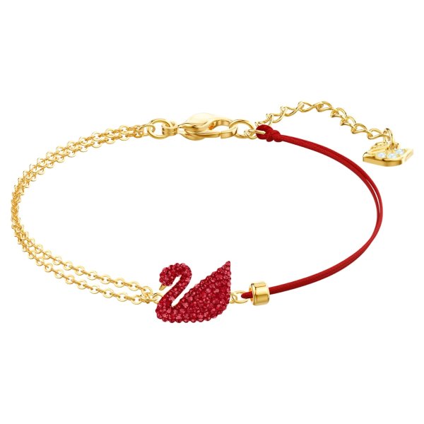 Iconic Swan bracelet, Swan, Red, Gold-tone plated by