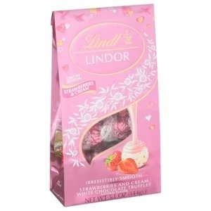 LINDOR Valentine's Strawberries and Cream White Chocolate Candy Truffles, 5.1 oz. Bag