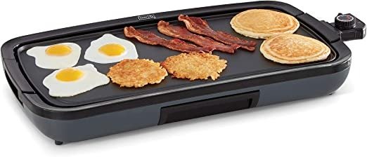 Deluxe Everyday Electric Griddle with Dishwasher Safe Removable Nonstick Cooking Plate for Pancakes, Burgers, Eggs and more, Includes Drip Tray + Recipe Book, 20” x 10.5”, 1500-Watt - Grey