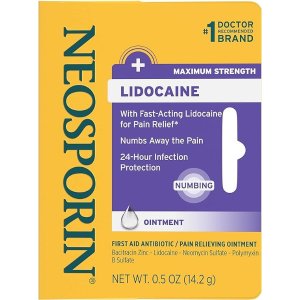 Neosporin+ Lidocaine First Aid Antibiotic Ointment, Maximum Strength & Fast-Acting Topical Pain Reliever, 24-Hour Infection Protection That Numbs Away The Pain, Bacitracin Zinc, 0.5 oz