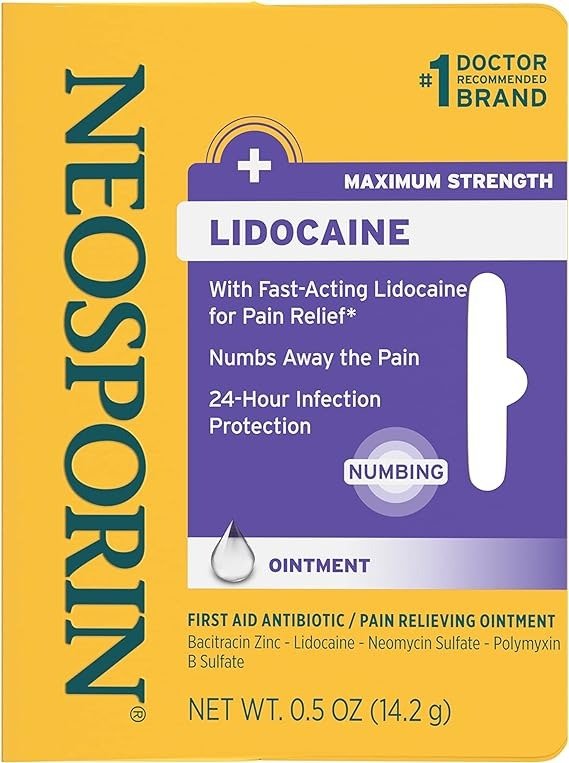 + Lidocaine First Aid Antibiotic Ointment, Maximum Strength & Fast-Acting Topical Pain Reliever, 24-Hour Infection Protection That Numbs Away The Pain, Bacitracin Zinc, 0.5 oz