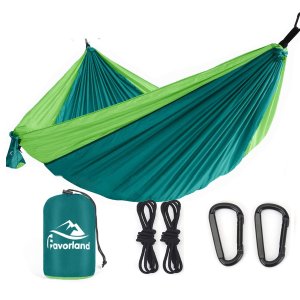 Favorland Camping Hammock Double & Single with Tree Straps for Hiking, Backpacking, Travel, Beach, Yard - 2 Persons Outdoor Indoor Lightweight & Portable with Straps & Steel Carabiners Nylon (Green)