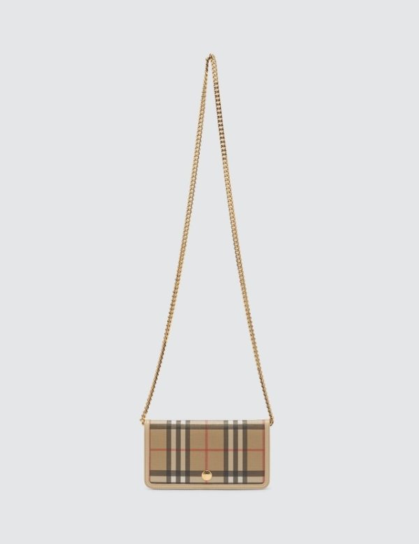 Vintage Check E-canvas Phone Wallet with Strap
