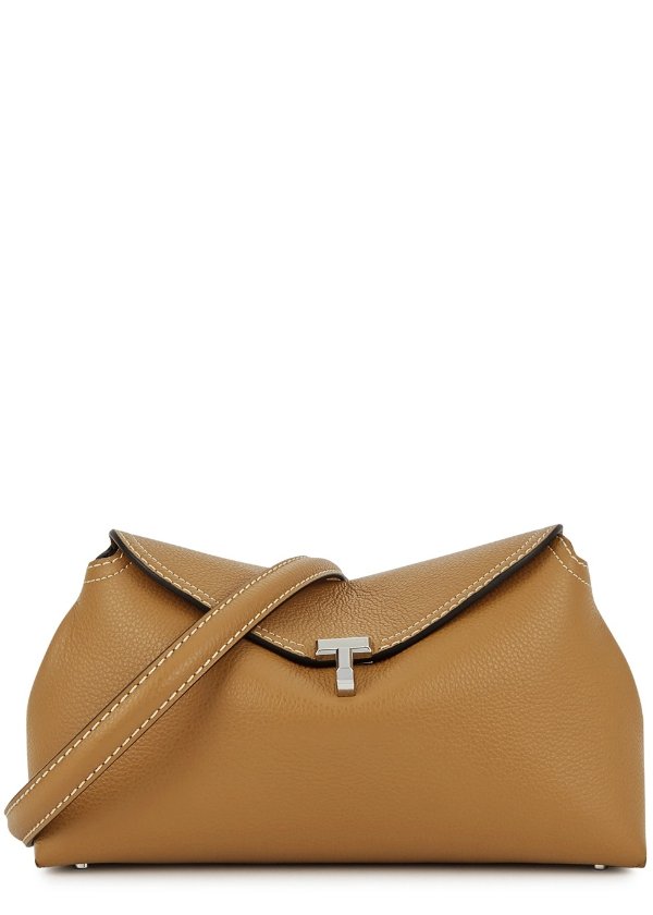 T-lock grained leather clutch