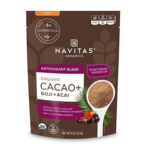 Cacao+ Blend: Antioxidant (Cacao + Acai + Goji), 8oz. Bag, 15 Servings — Organic, Non-GMO, Gluten-Free