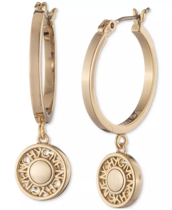 Gold-Tone Logo Coin Charm Hoop Earrings