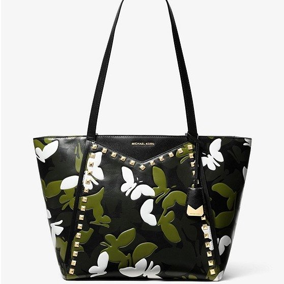 Whitney Large Butterfly Camo Leather Tote