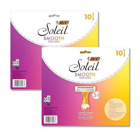 Soleil Smooth Colors Razors with Aloe Vera and Vitamin E Lubricating Disposable Razors for Women, 20-Count, 3 Blades