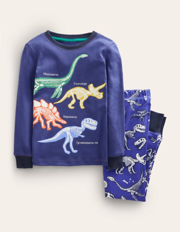 Snug Glow-in-the-dark Pajamas - Bluing Blue Dinosaurs | Boden US