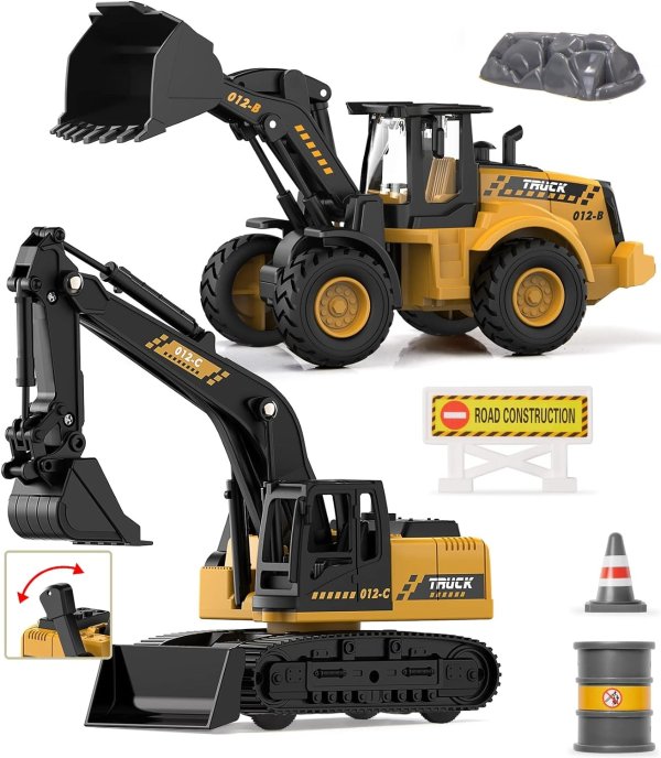 Construction Toys Excavator for Kids, Geyiie Construction Vehicle Set Bulldozer Tractor Truck Engineer Caterpillar, Movable Claw Digger Trucks Toy for Boys Girls 3-12 Years Old.