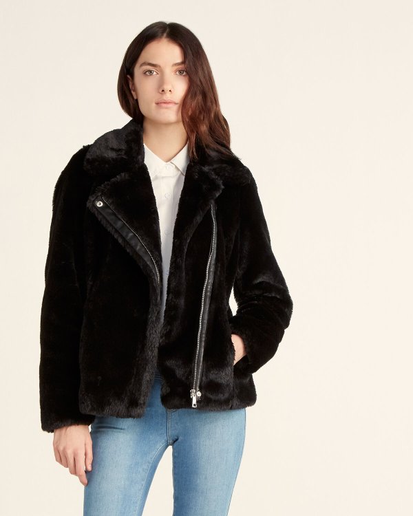 Faux Fur Asymmetrical Zip Jacket
