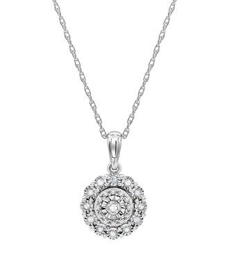 Diamond Halo Cluster 18" Pendant Necklace (1/10 ct. t.w.) in Sterling Silver