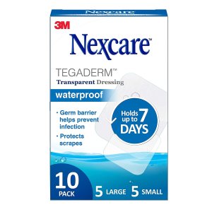 Nexcare Tegaderm Waterproof Transparent Dressing, Provides protection to minor burns, cuts, blisters and abrasions, 10 Ct