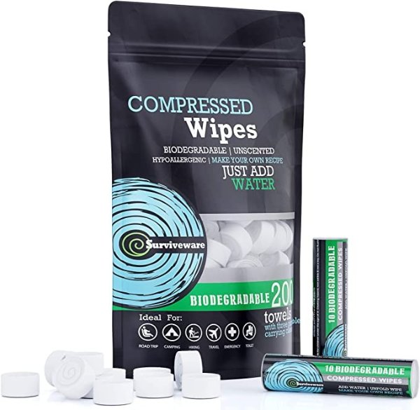 Compressed Wipes - Compact Towels - Toilet Paper Tablets - Coin Tissue - 200 Pieces