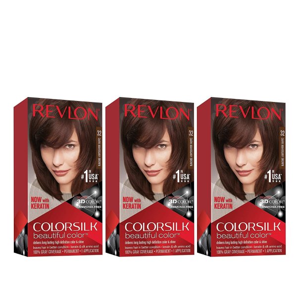 Colorsilk Beautiful Color, Permanent Hair Dye with Keratin, 100% Gray Coverage, Ammonia Free, 32 Dark Mahogany Brown