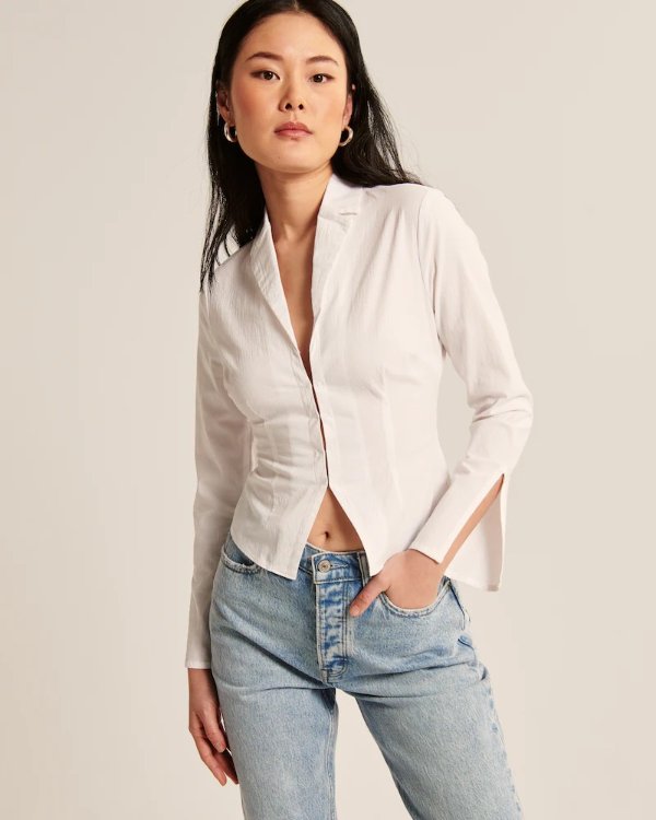 Women's Long-Sleeve Hook and Eye Shirt | Women's Up To 25% Off Select Styles | Abercrombie.com