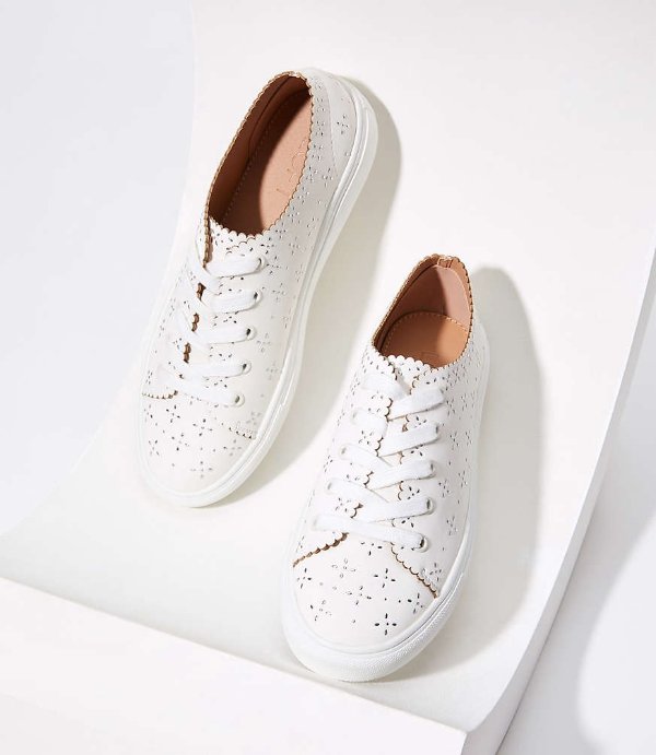 Studded Scalloped Lace Up Sneakers 