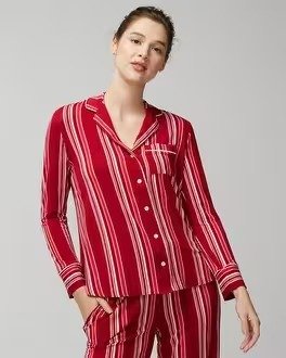 Long-Sleeve Notch Collar Pajama Top