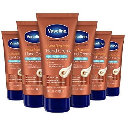 Vaseline Intensive Care Hand Creme Moisturizer for Dry Hands Hydra Replenish Made with hyaluronic acid, vitamin B3, and cocoa butter 3.4 oz 6 Count