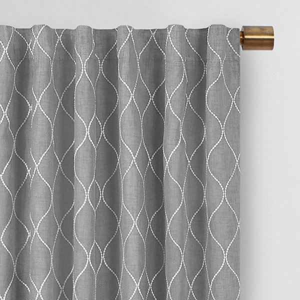 Nora Geometric Embroidery Blackout Rod Pocket Back Tab Single Curtain Panel