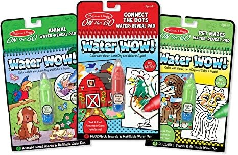 Melissa & Doug On the Go Water Wow! Reusable Water-Reveal Activity Pads, 3-pk, Animals, Connect the Dots, Mazes