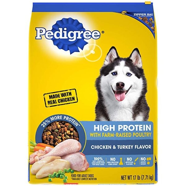 鸡肉火鸡味高蛋白质狗粮 17lb