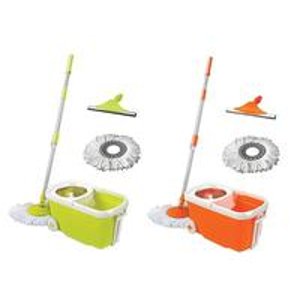 Maxpin Wheeled Spin Mop with Extra Mop Refill and Glass Squeegee Head Accessory 