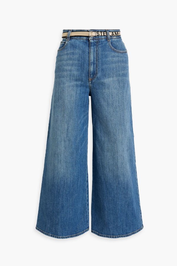Belted high-rise wide-leg jeans