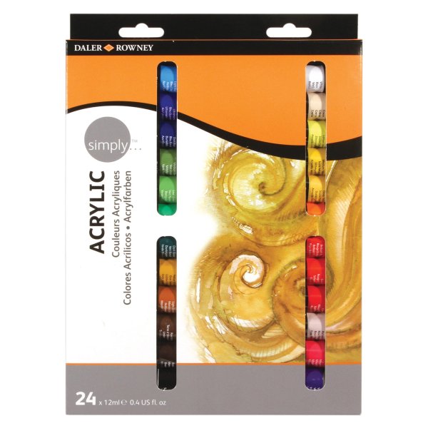 Daler-Rowney Simply Acrylic Paint Set, 24 Assorted Colors, 12 ml / .4 fl oz