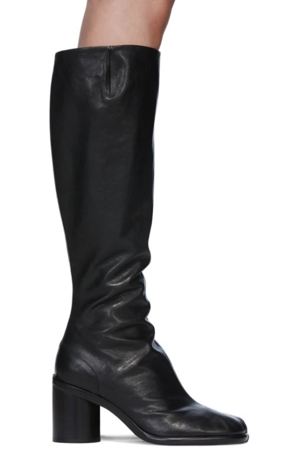 Black Leather Tabi Tall Boots