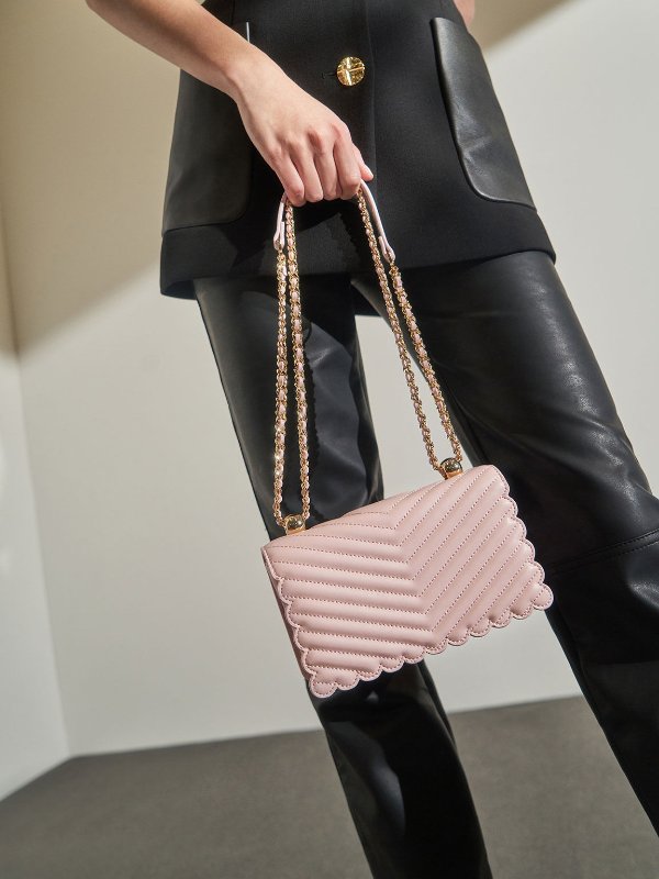 Pink Pearl-Embellished Crossbody Bag