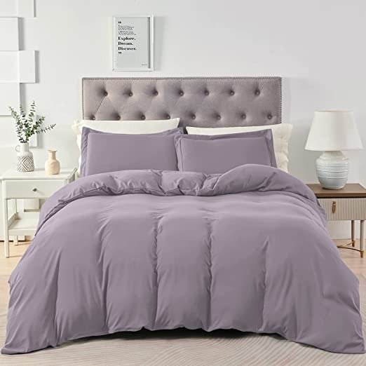 King Duvet Cover Set Grayish Purple - Soft Comfortable Washed Cotton Like Bedding Duvet Covers,Hotel Collection Comforter Cover with Zipper for Fall (Wrinkle Free,Lightweight,Breathable)