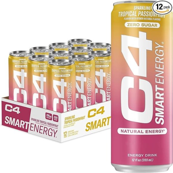 C4 Smart 热带百香果口味无糖能量饮料12oz 12罐