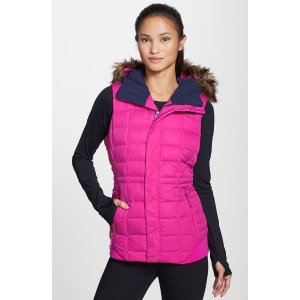 The North Face Quilted Goose Down Vest with Removable Faux Fur Trim, Pink or Black