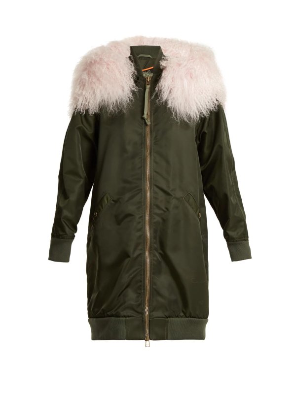 Mongolian-fur trimmed long-line bomber jacket | Mr & Mrs Italy | MATCHESFASHION.COM US