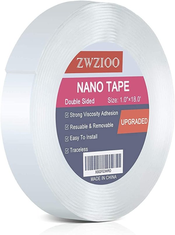 Premium Nano Double Sided Tape Heavy Duty (18FT), Multipurpose Removable Sticky Wall Tape Strips, Transparent Gel Grip Mounting Tape Washable Strong Adhesive Tape for Carpet Photo Poster Car Decor