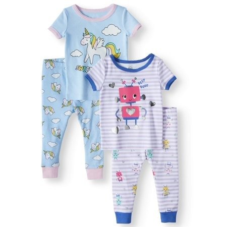 Cotton Tight Fit Pajamas, 4pc Set (Baby Girls)