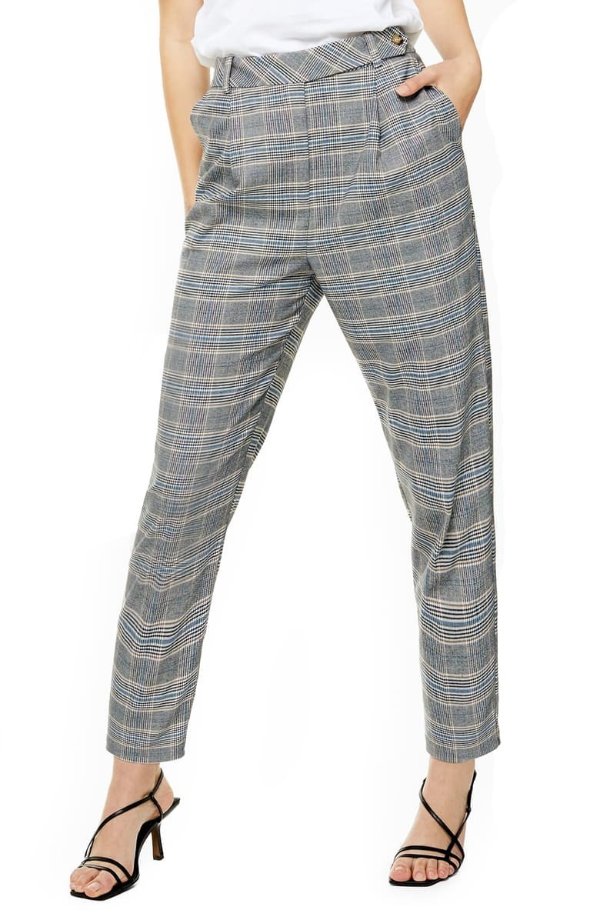 High Waist Tapered Plaid Trousers