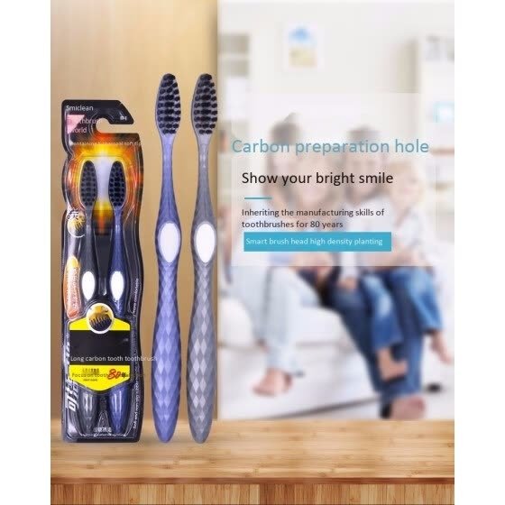 SMICLEAN toothbrush with long carbon shaped hole soft tip double