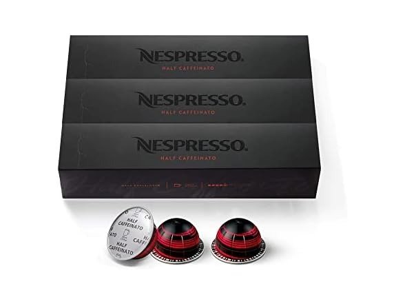 (60 Count) Nespresso Half Caffeinato VertuoLine Mild Roast Coffee, Brews 7.8oz (VERTUOLINE ONLY)