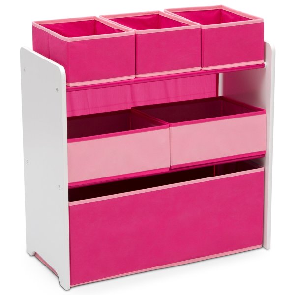 Design and Store 6 Bin Toy Organizer, White/Pink