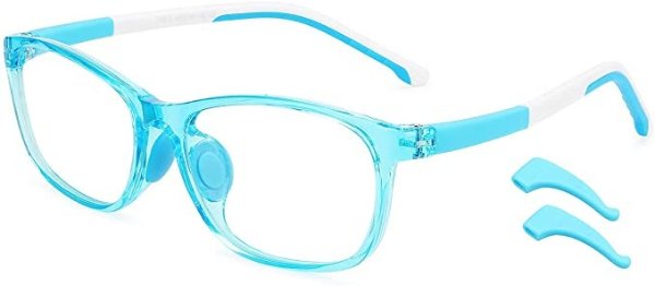 Kids Blue Light Blocking Glasses, Computer TV Gaming Eyeglasses for Boys Girls Age 3-15 Anti Glare & Eye Strain & UV Ray Filter (Blue)
