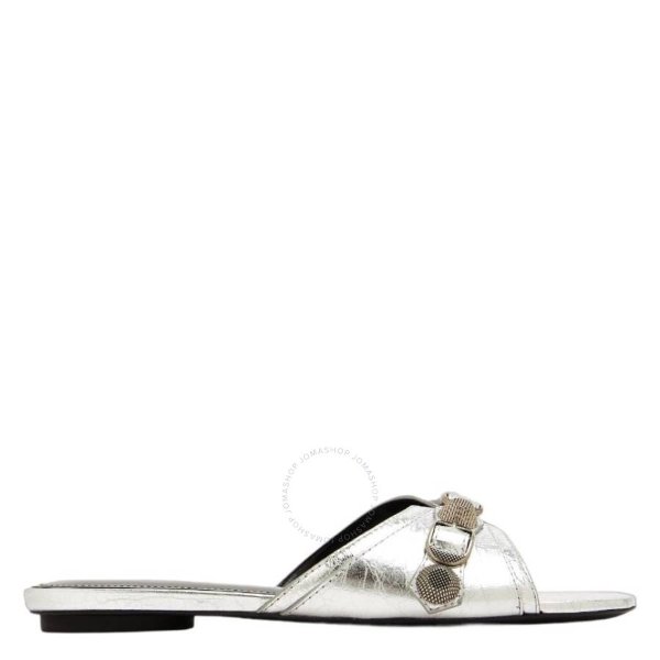 Silver Cagole Stud-Embellished Flat Sandals