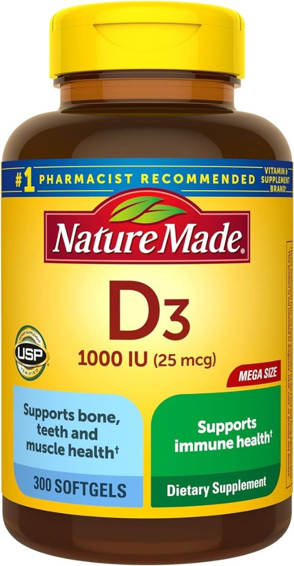 Vitamin D3 1000 IU (25 mcg) 软胶囊, 300粒