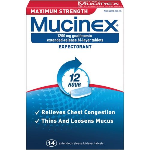 Maximum Strength 12 Hour Chest Congestion Expectorant Relief Tablets, 1200 mg, 14 Count, Thins & Loosens Mucus