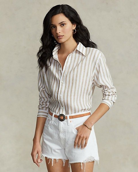 Oversize Fit Striped Linen Shirt