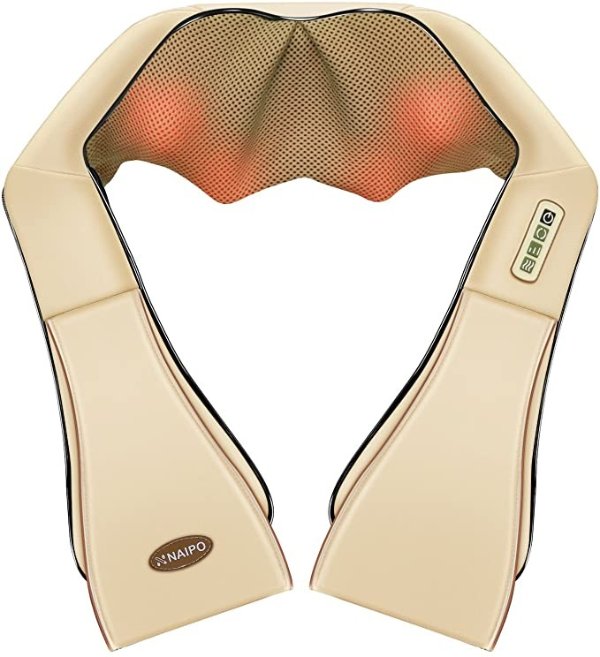 Neck and Shoulder Shiatsu Kneading Massager with Heat - Deep Tissue 3D electric Massage Pillow, Office, Home, Car, Beige