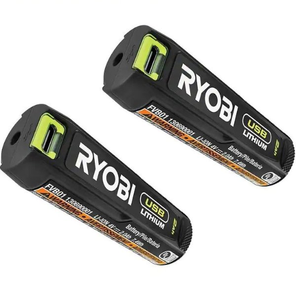 USB Lithium 2.0 Ah Rechargeable Batteries 2 pack